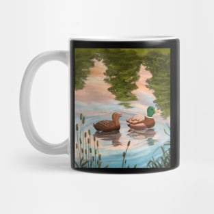 Ducks swimming on pond Mug